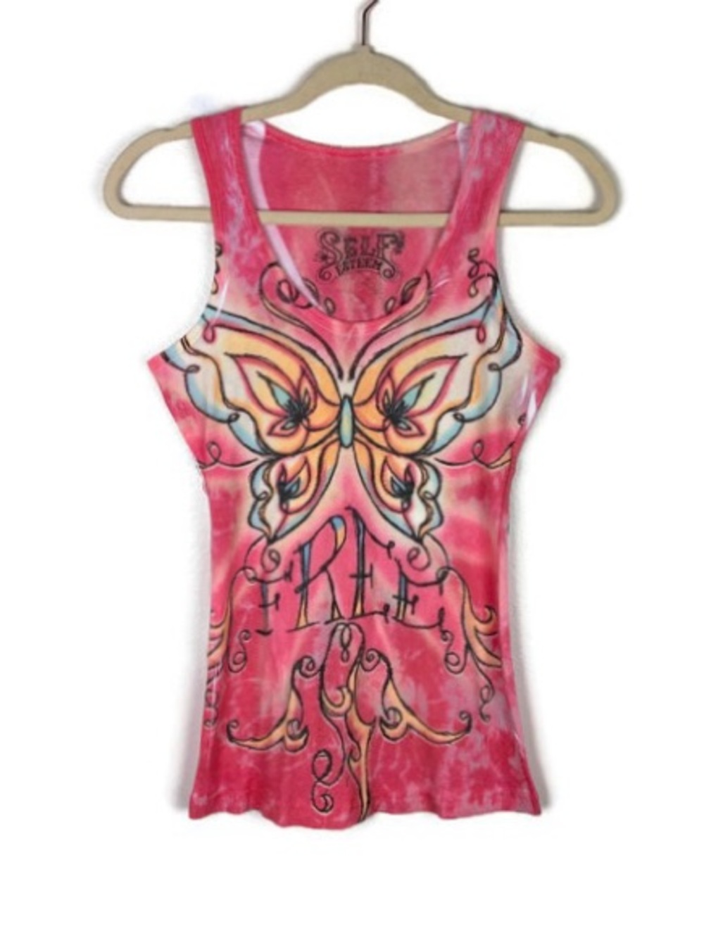 Self Esteem Vintage Scoop Neck Tie Dye Tank Top in Pink/Multicolor